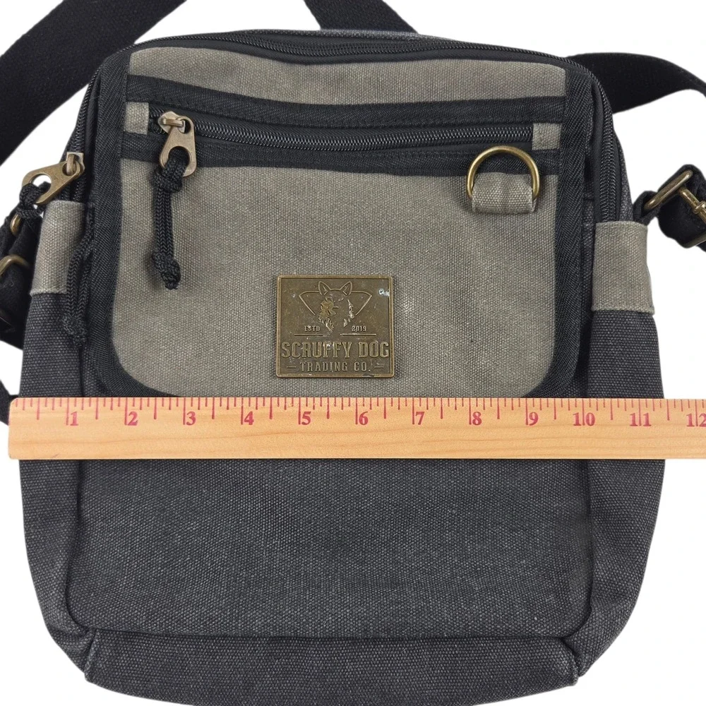 Scruffy Dog Trading Co Crossbody Small Messenger Bag Black Grey Canvas Rugged